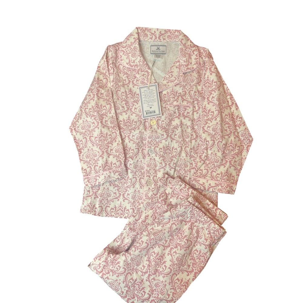 Petite Plume Vintage Rose Pajama Set Pink Cream Damask Girls 4 SPJVR104